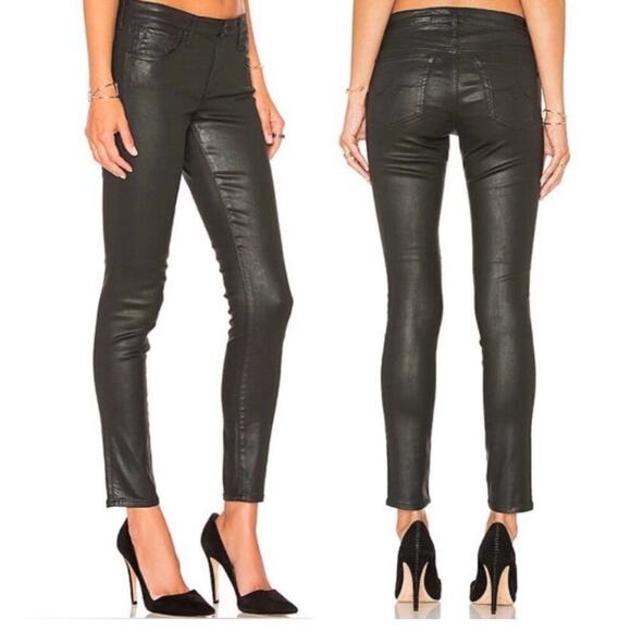 Adriano Goldschmied Faux Leather Ankle Jeans Skinny Legging Metallic Gunmetal 25 - Picture 1 of 10